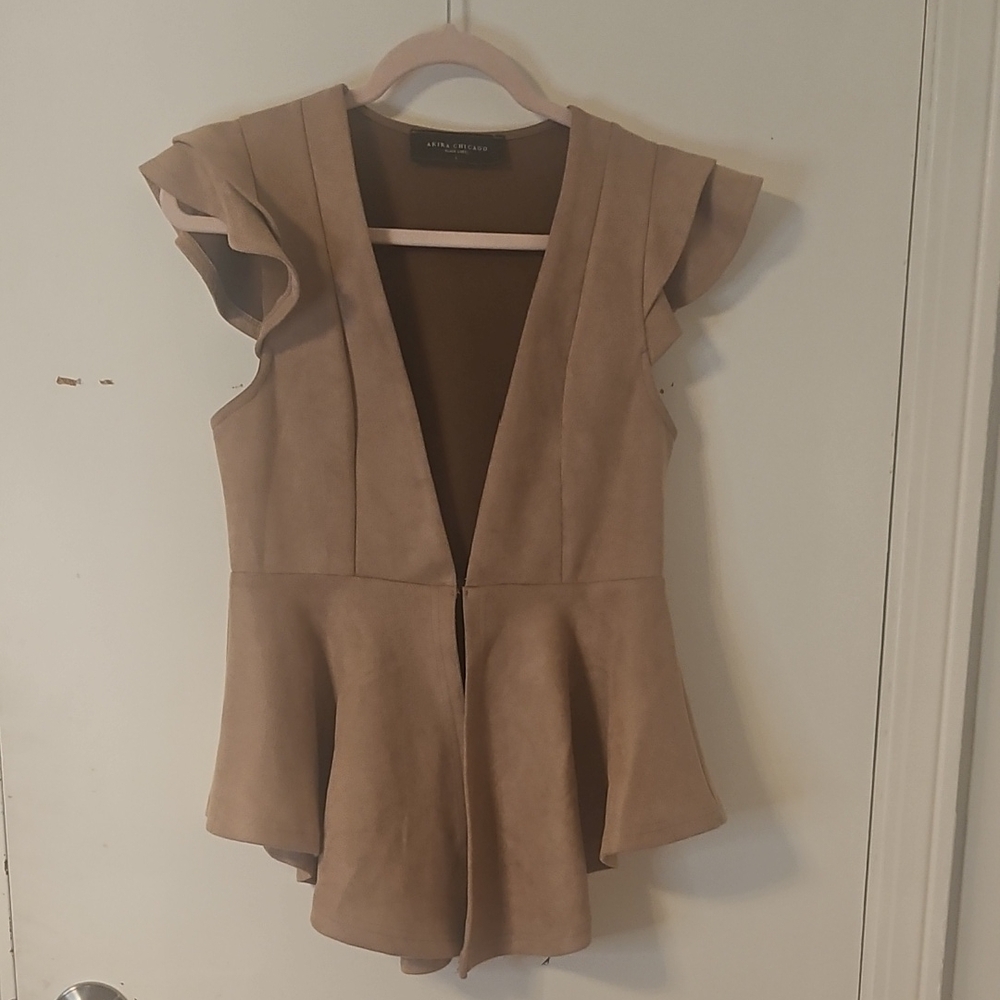 Akira Tan Sleeveless Peplum Top